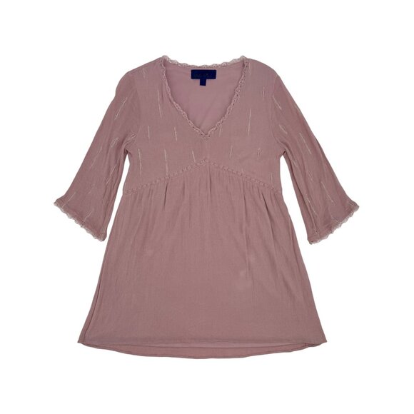 Blue Rain Embroidered Mauve Pink Lace Trim Babydoll Mini Dress S | Coquette Boho - Picture 10 of 16